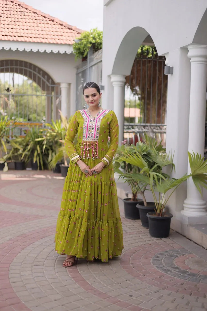 mehndi green georgette gown