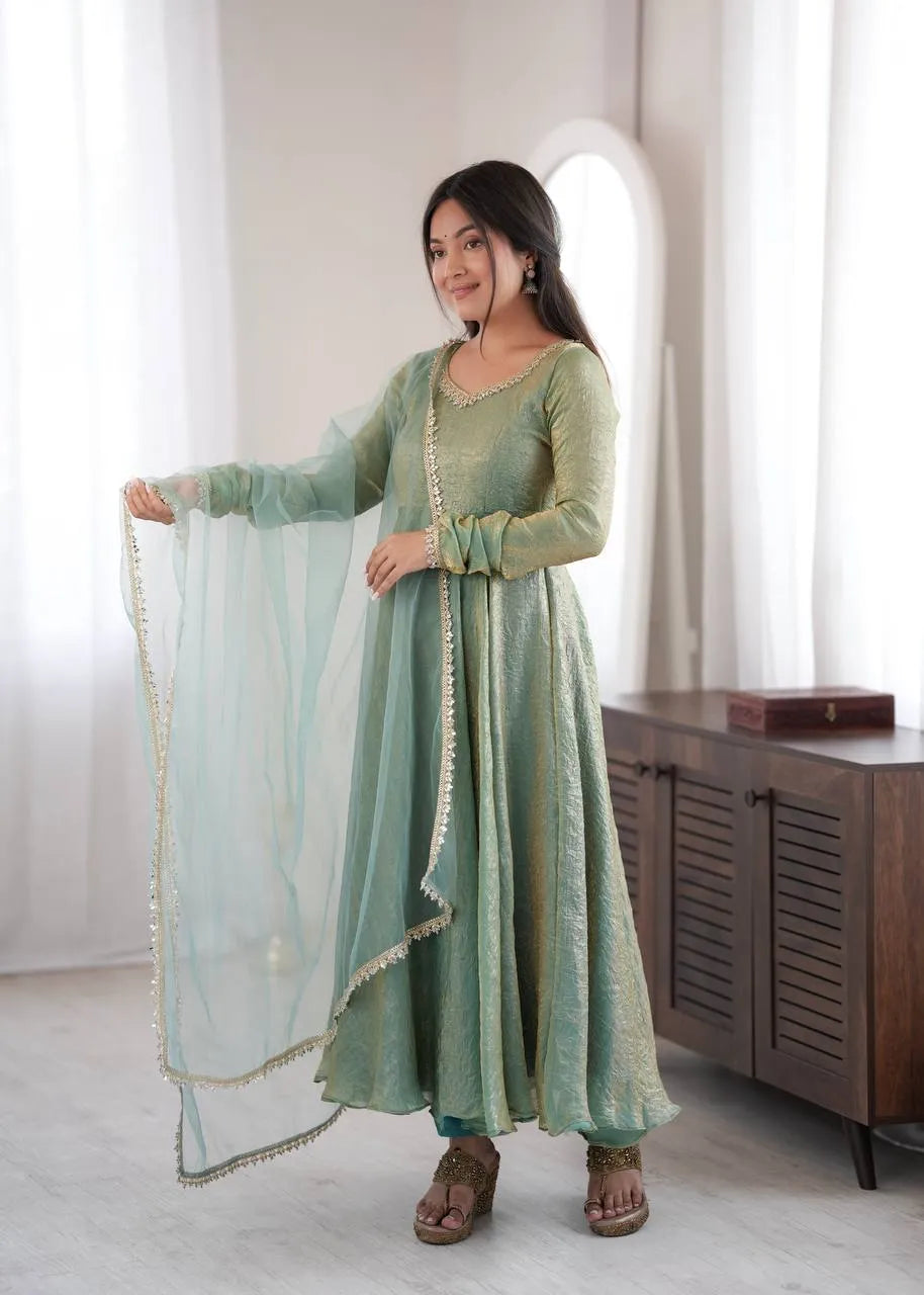 mint green flared anarkali set