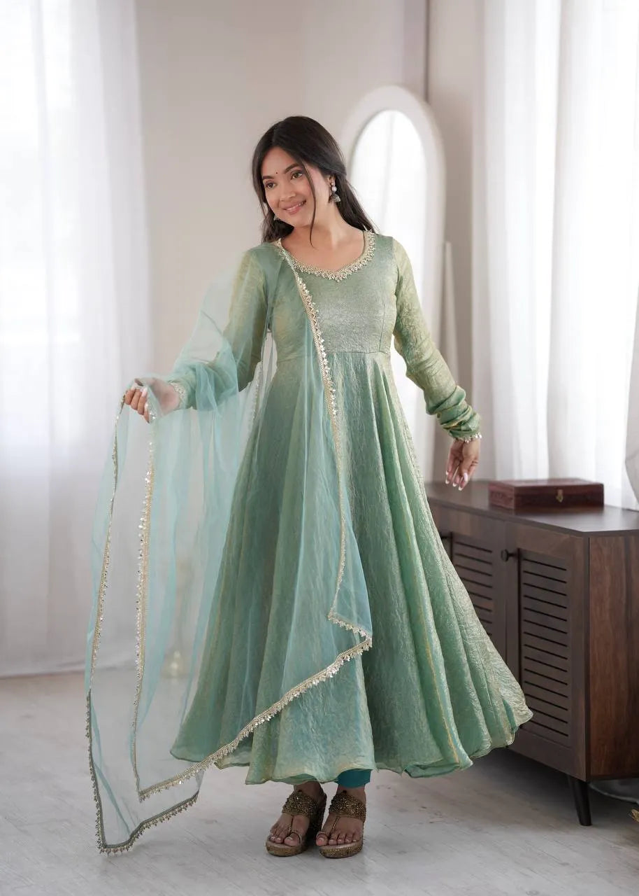 mint green net dupatta