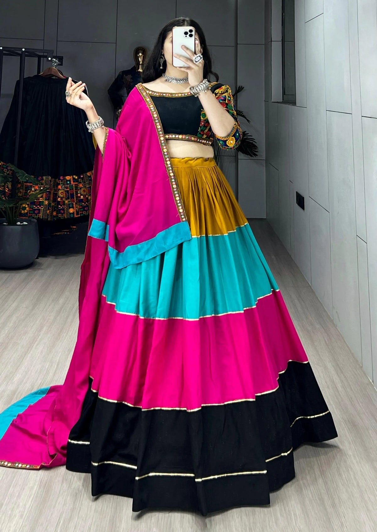 multicolor mirror lehenga