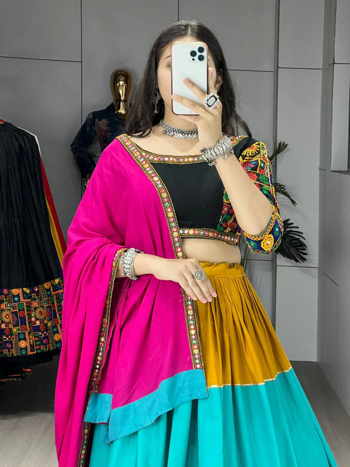 multicolor rayon lehenga