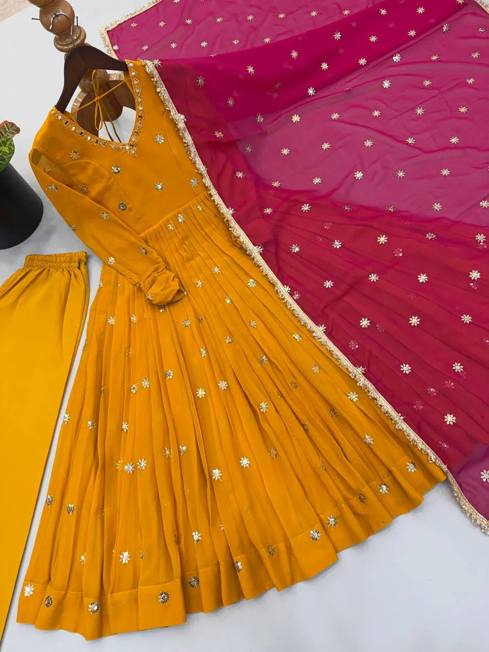 mustard festive gown set