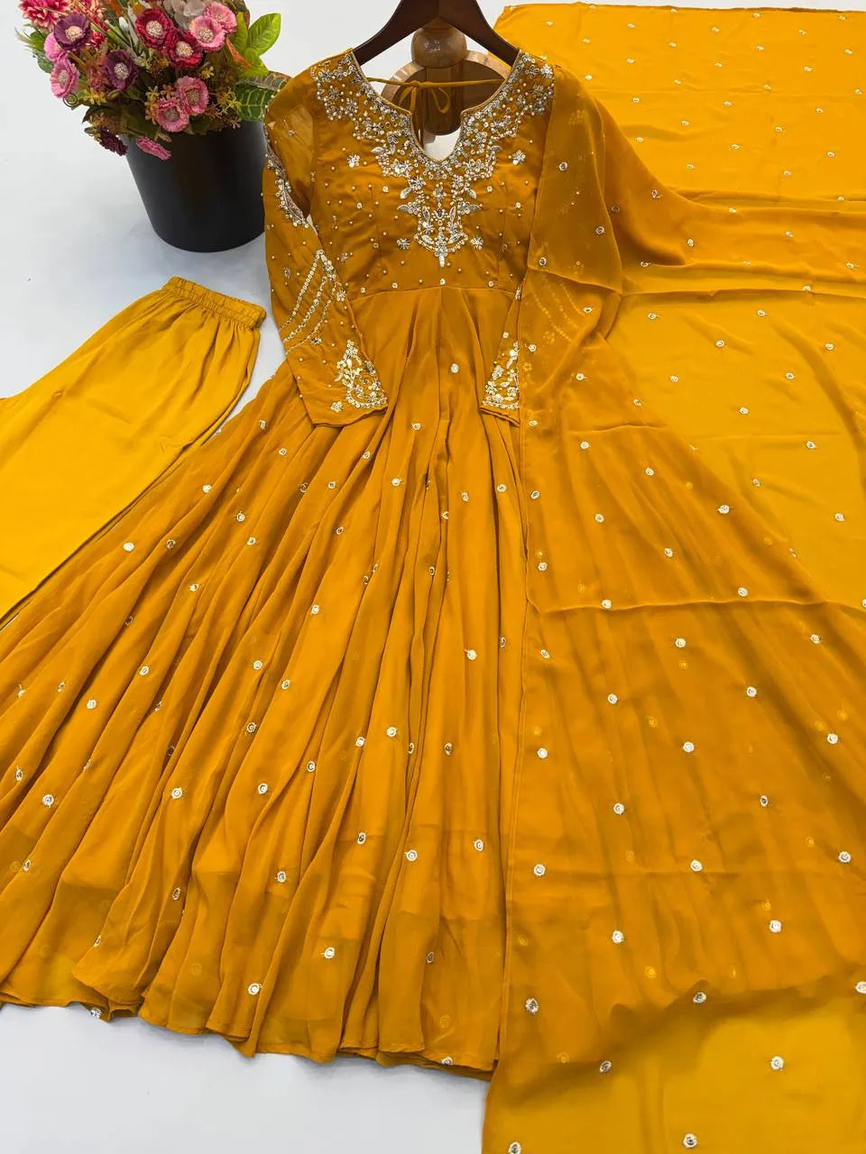 mustard flared gown set