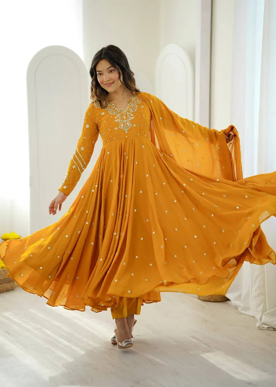 mustard georgette gown