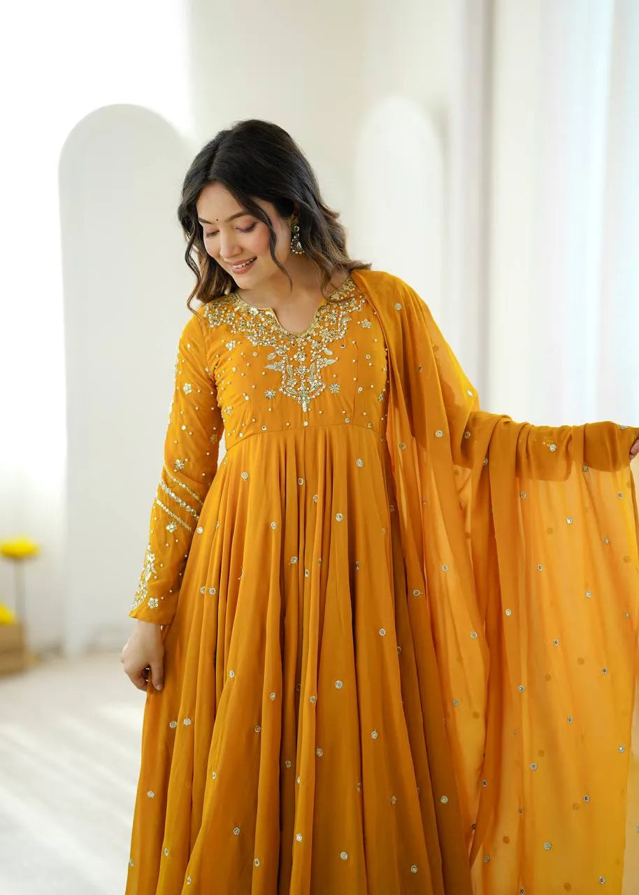 mustard gown with dupatta