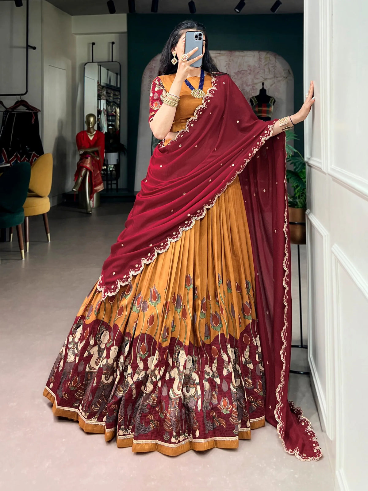 mustard printed lehenga