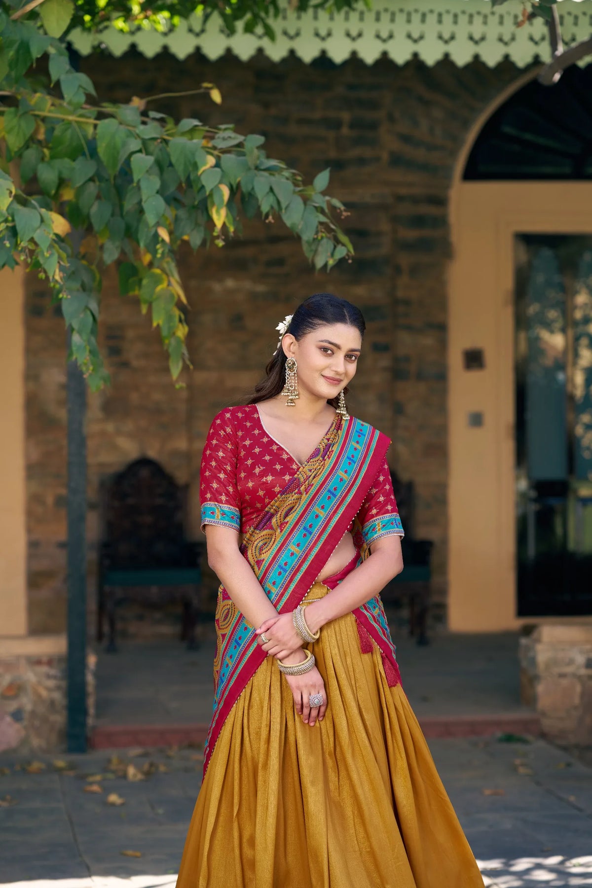 mustard silk lehenga online