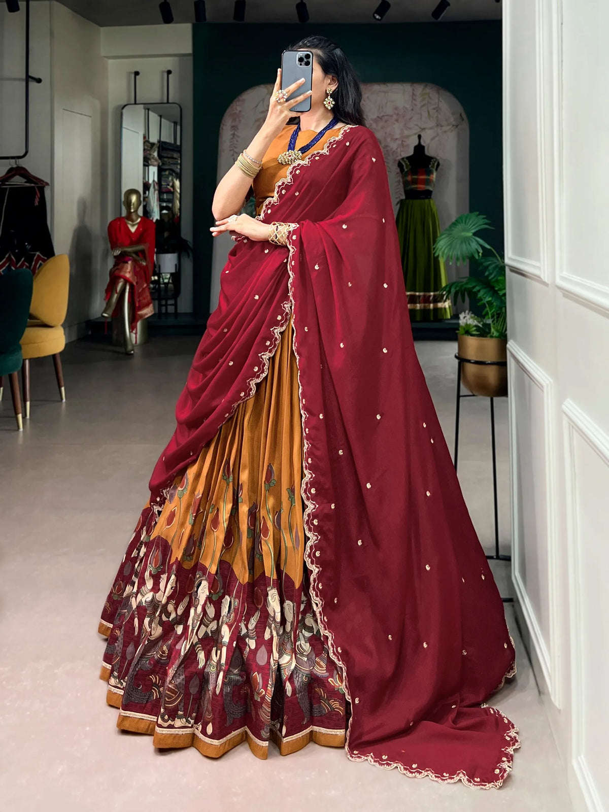 mustard tasar lehenga set