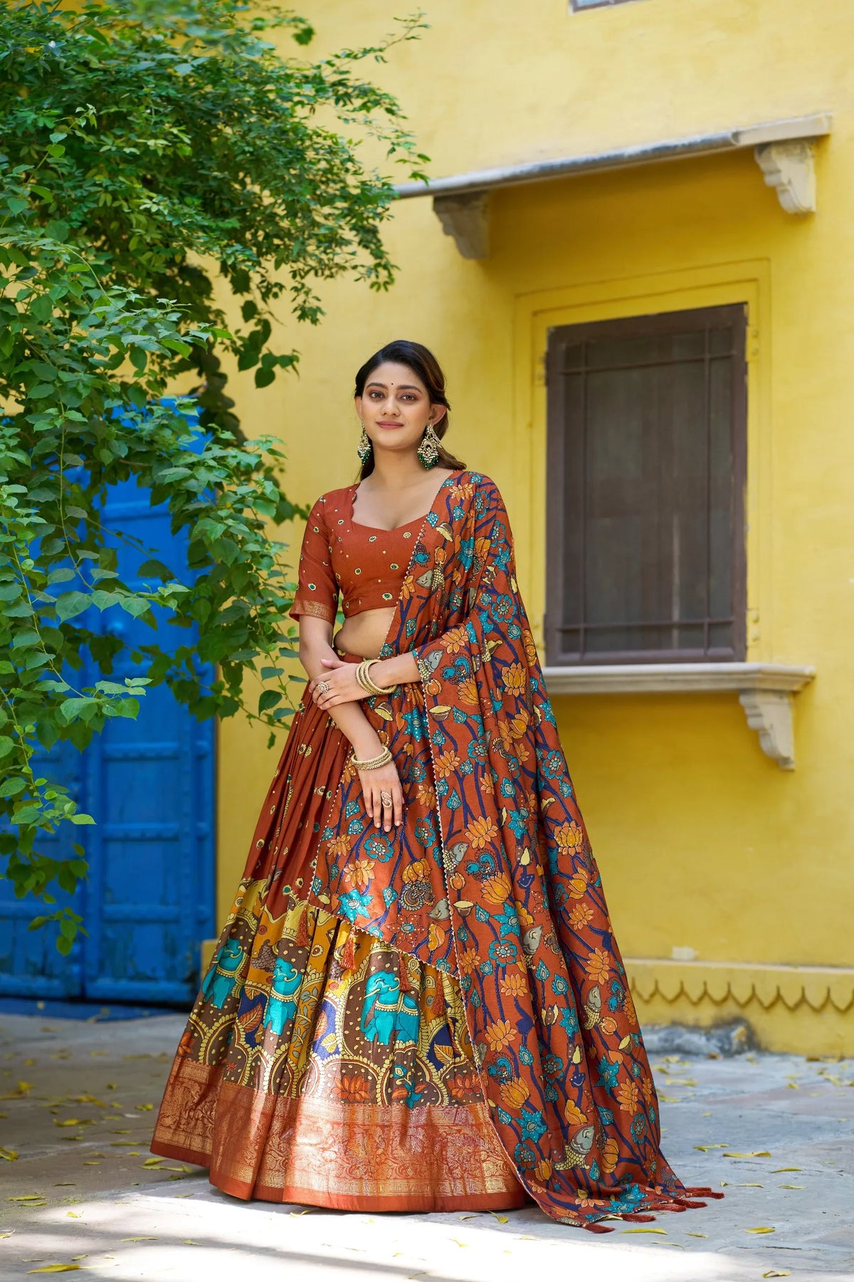mustard tasar lehenga