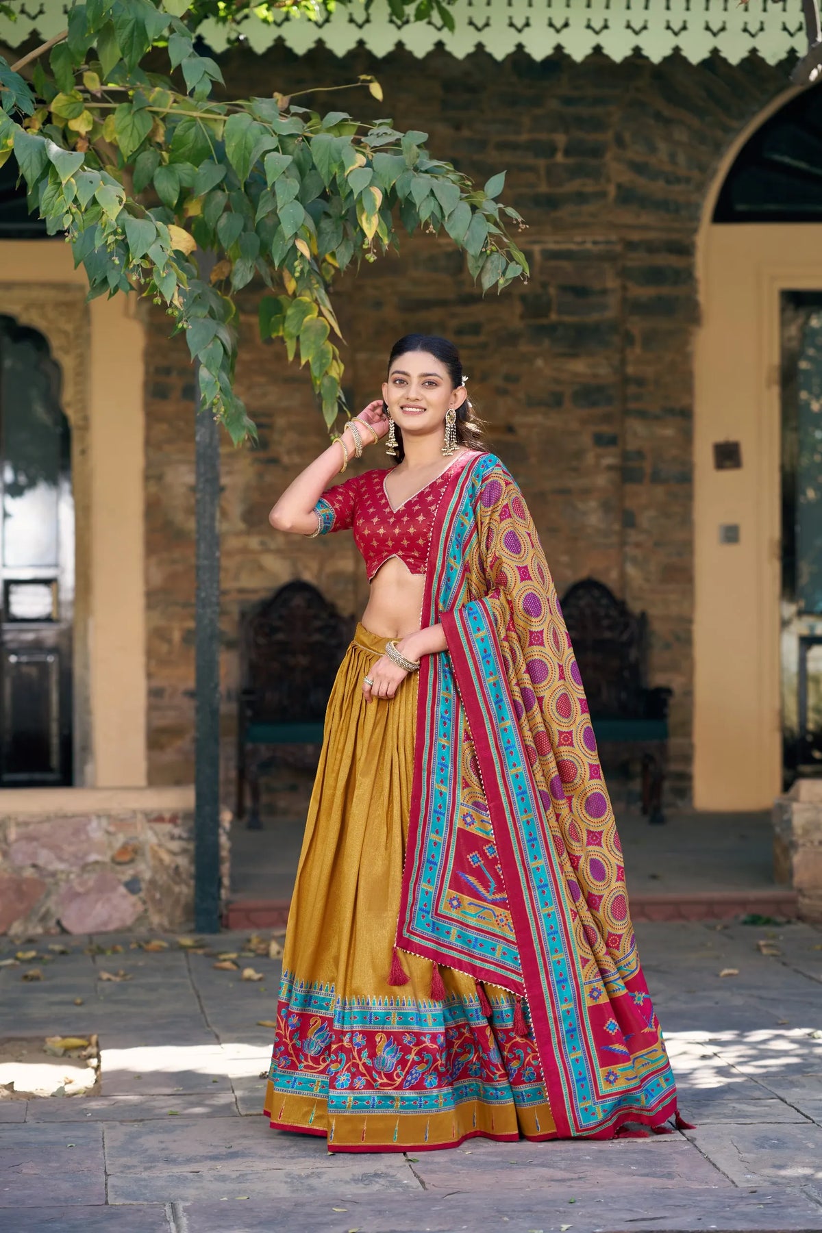 mustard tasar silk lehenga choli set