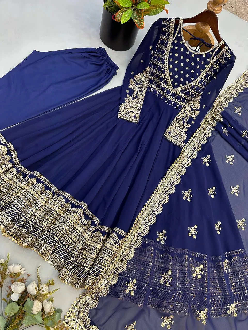 navy blue anarkali gown set