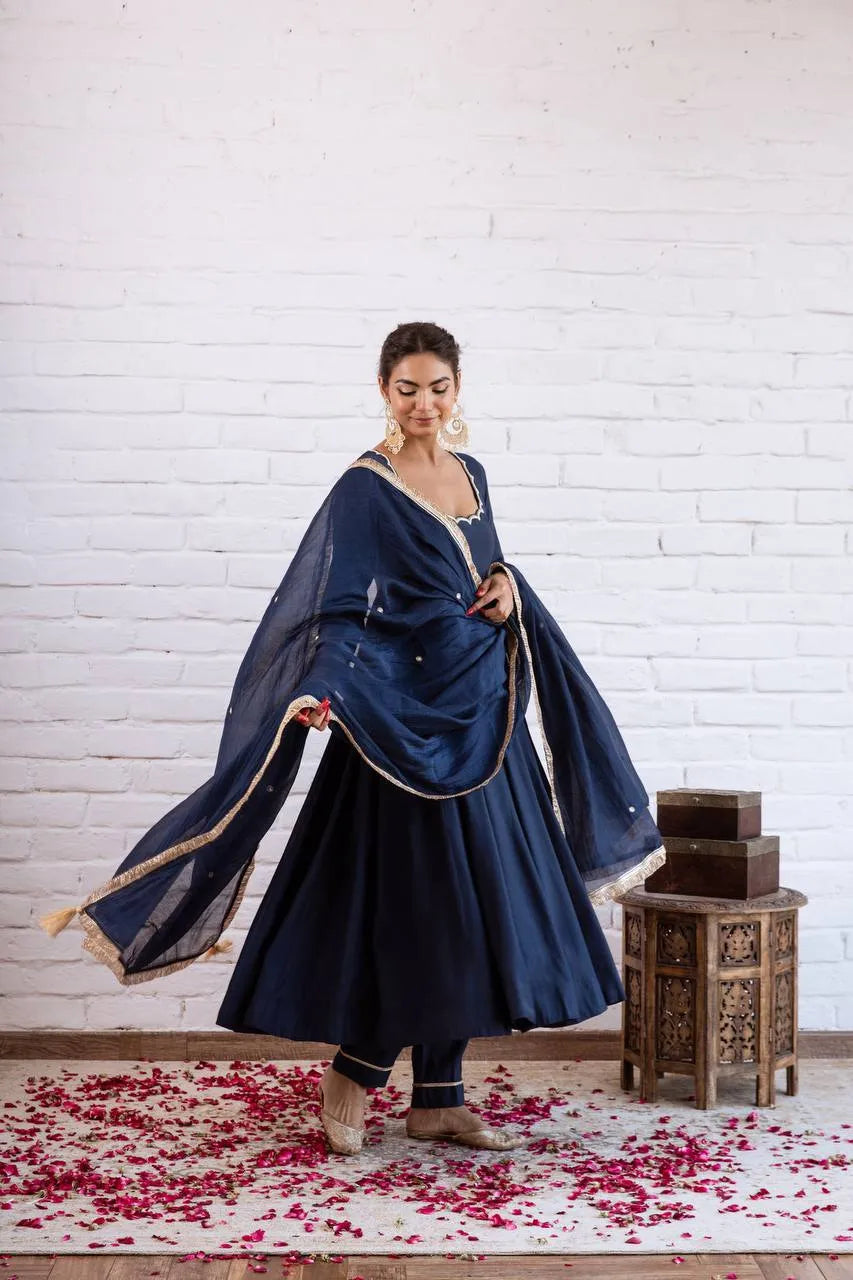 navy blue beads work gown
