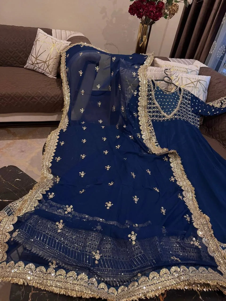navy blue designer gown set