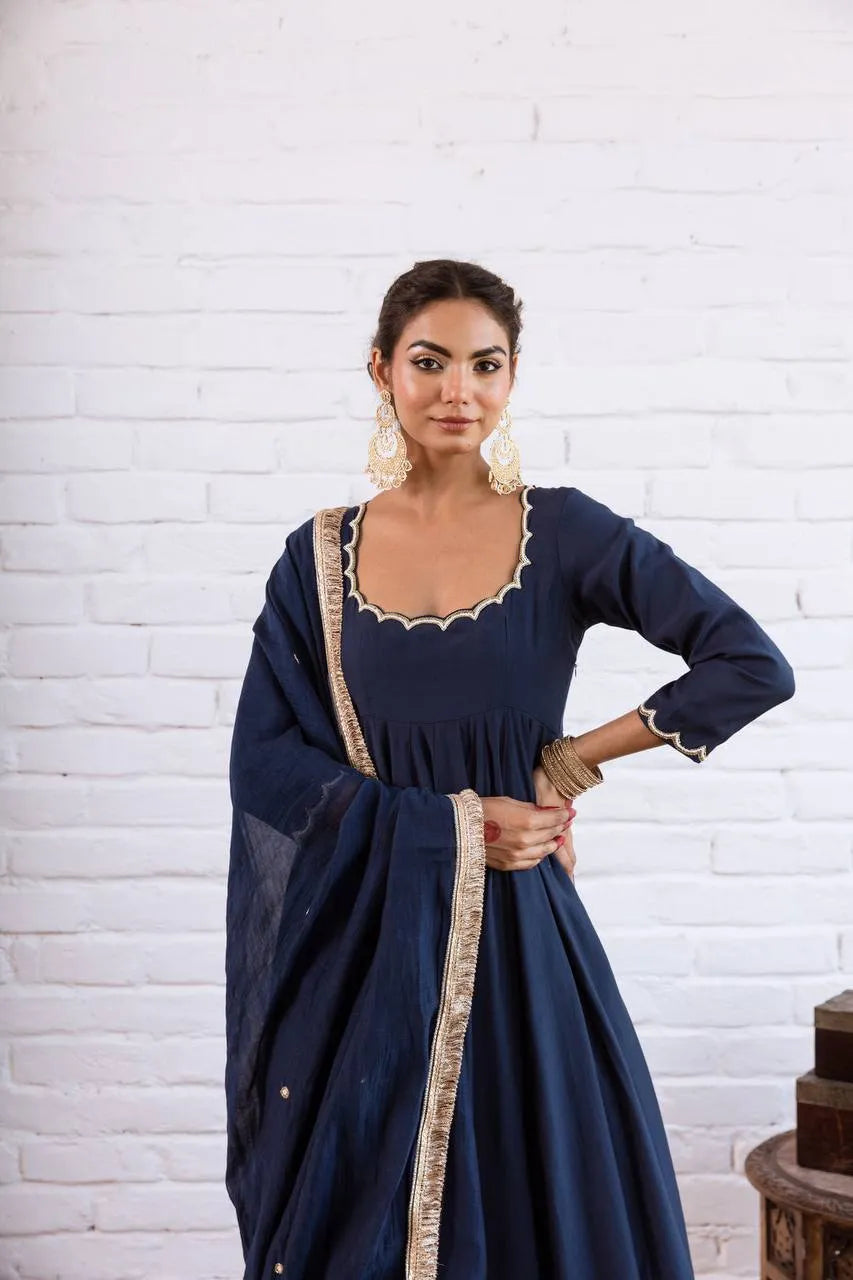 navy blue ethnic gown set