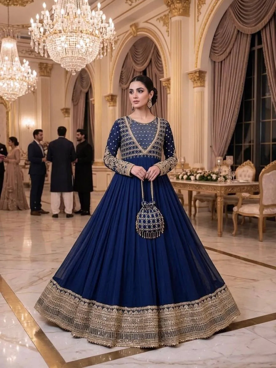 navy blue georgette gown