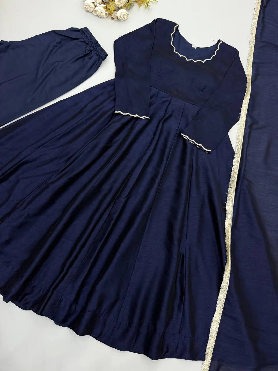 navy blue gown with dupatta