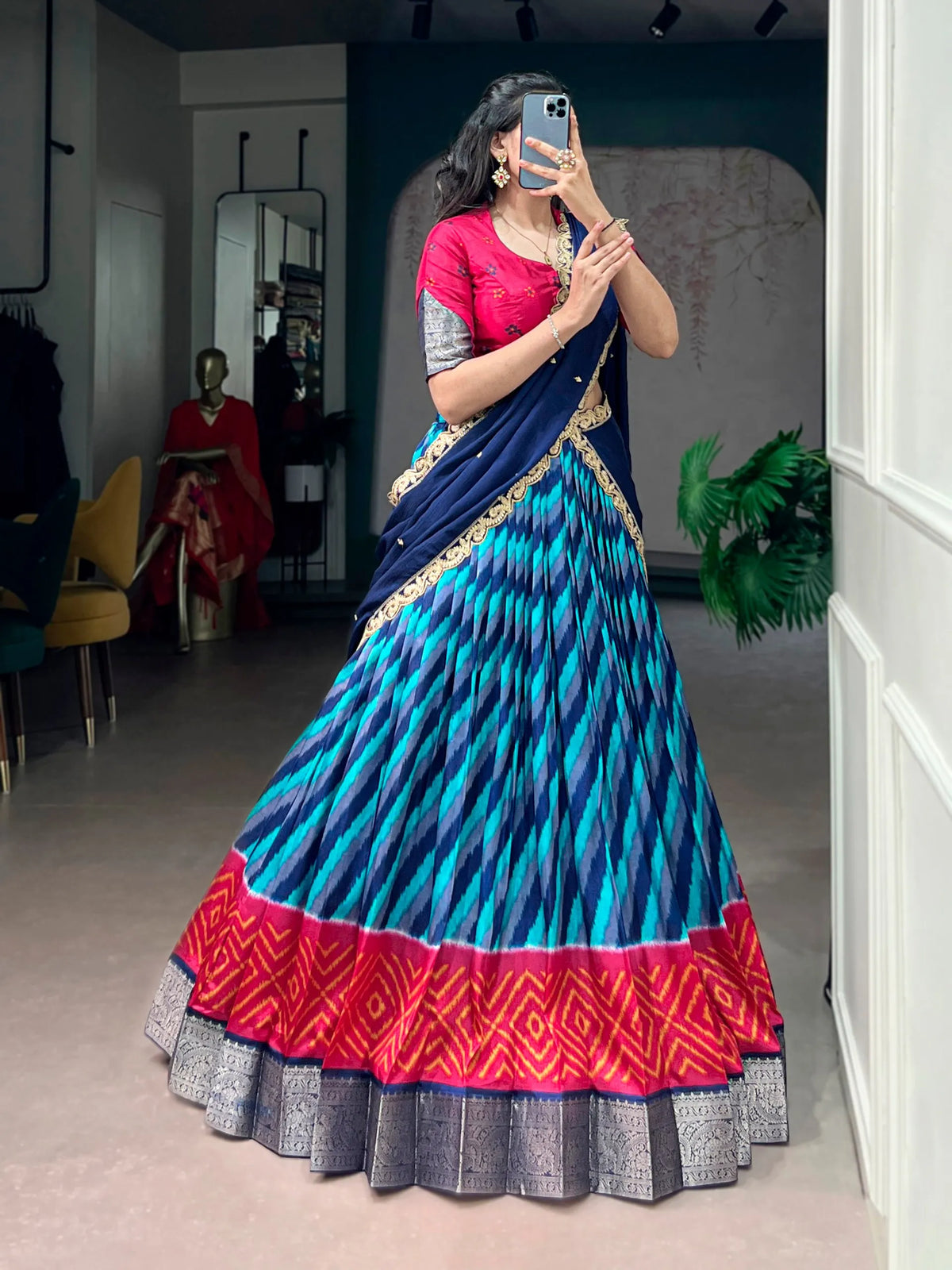 navy ikat lehenga