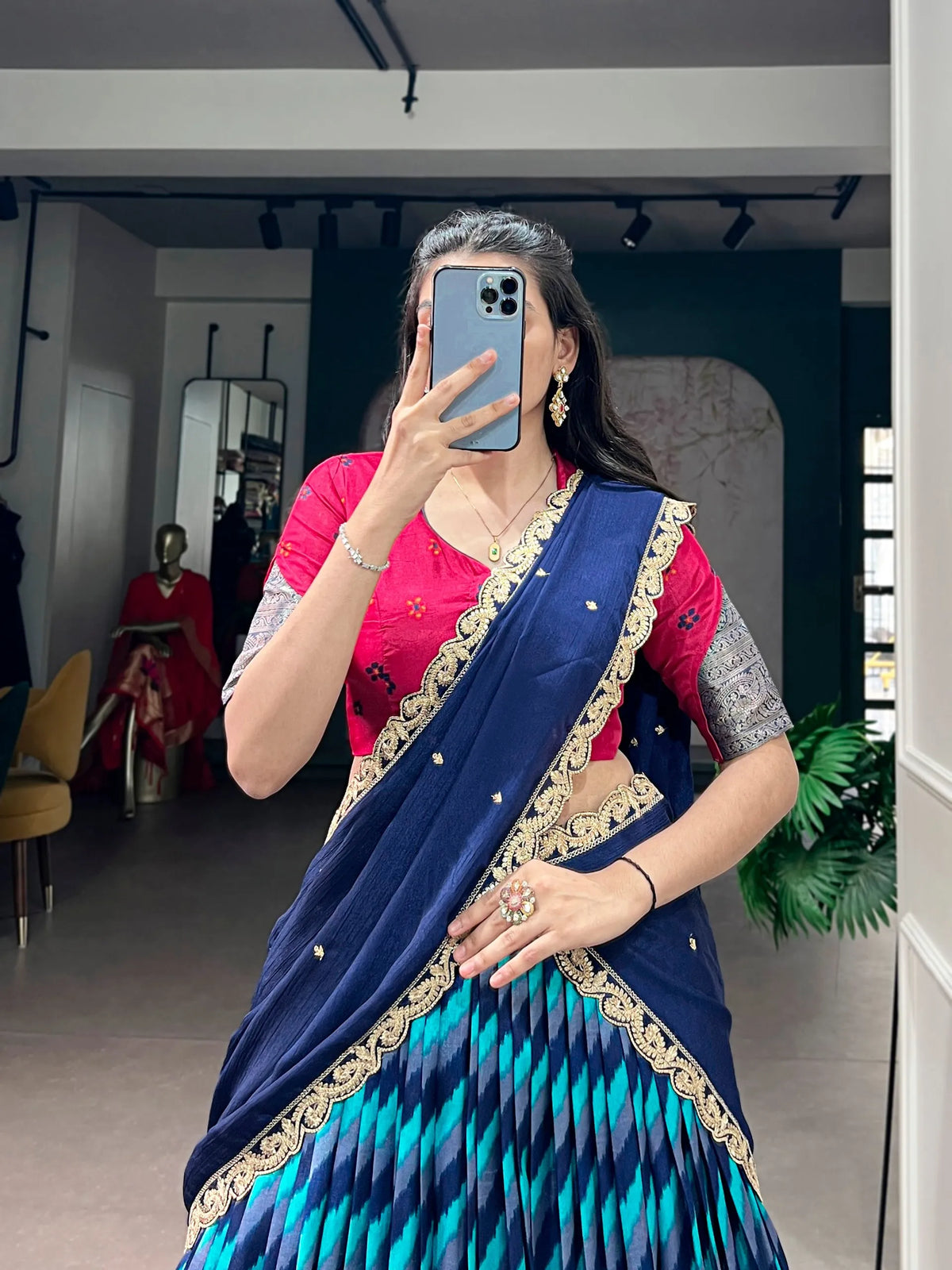 navy lehenga closeup