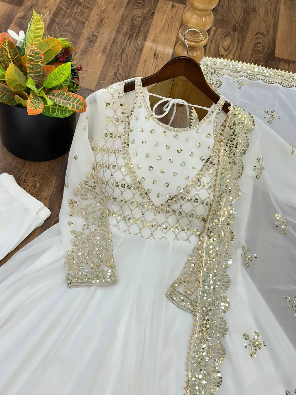 off white anarkali gown set