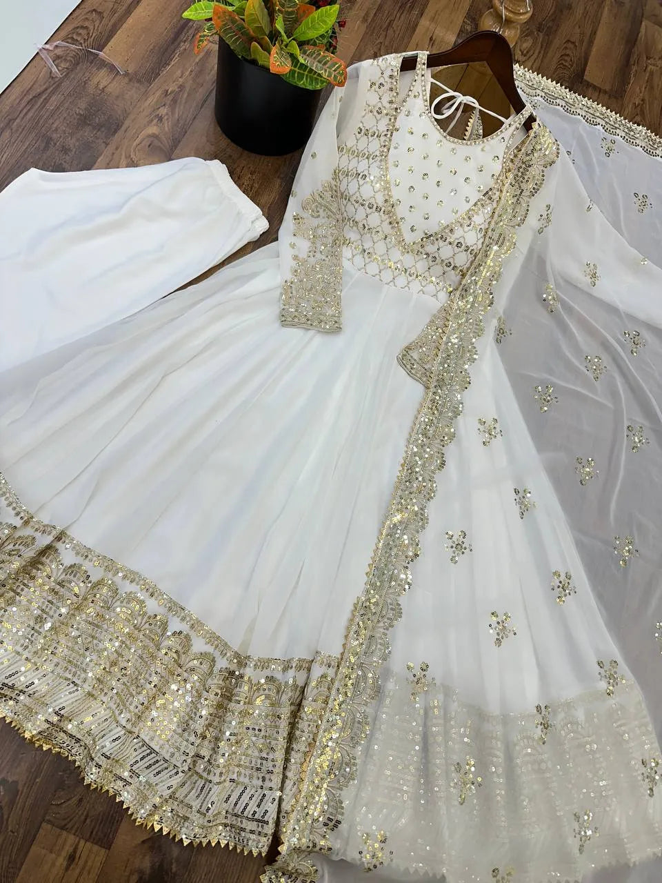 off white embroidered gown