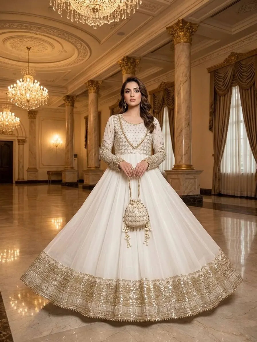 off white georgette gown