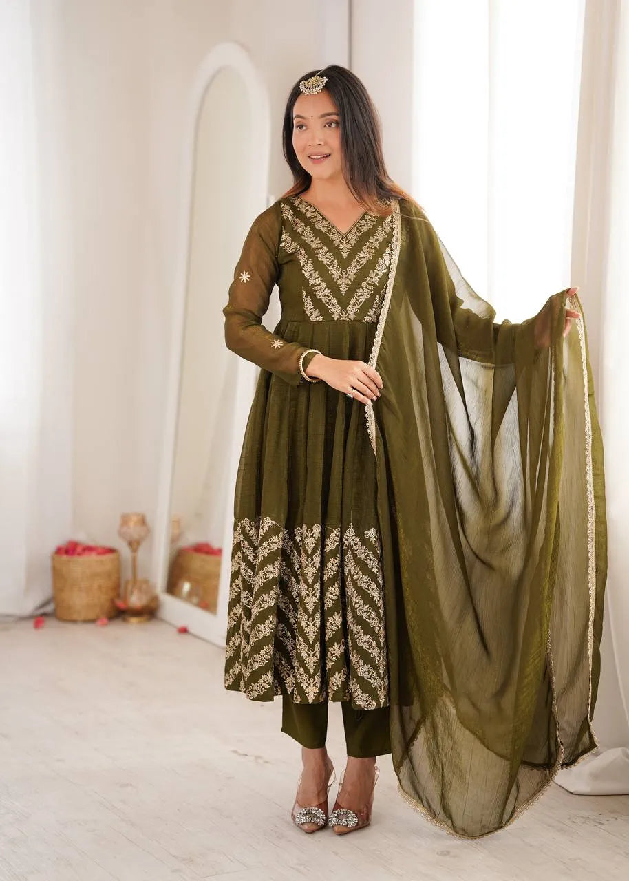 olive anarkali gown set