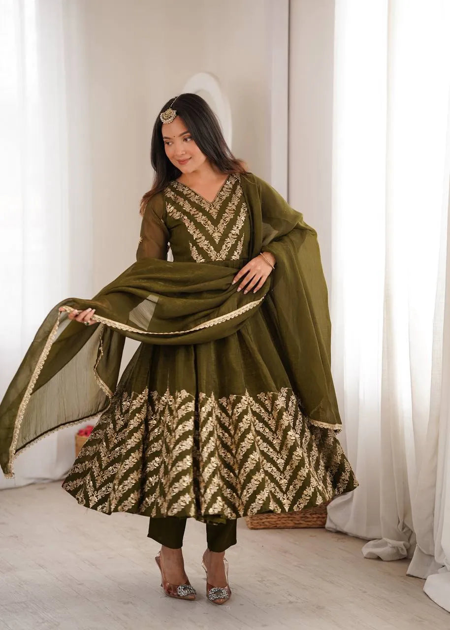 olive crunchy silk gown