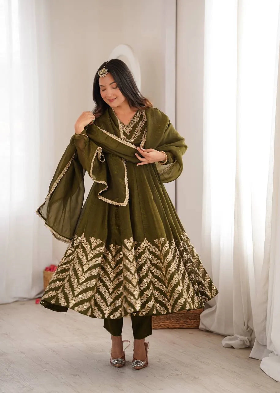 olive festive gown set