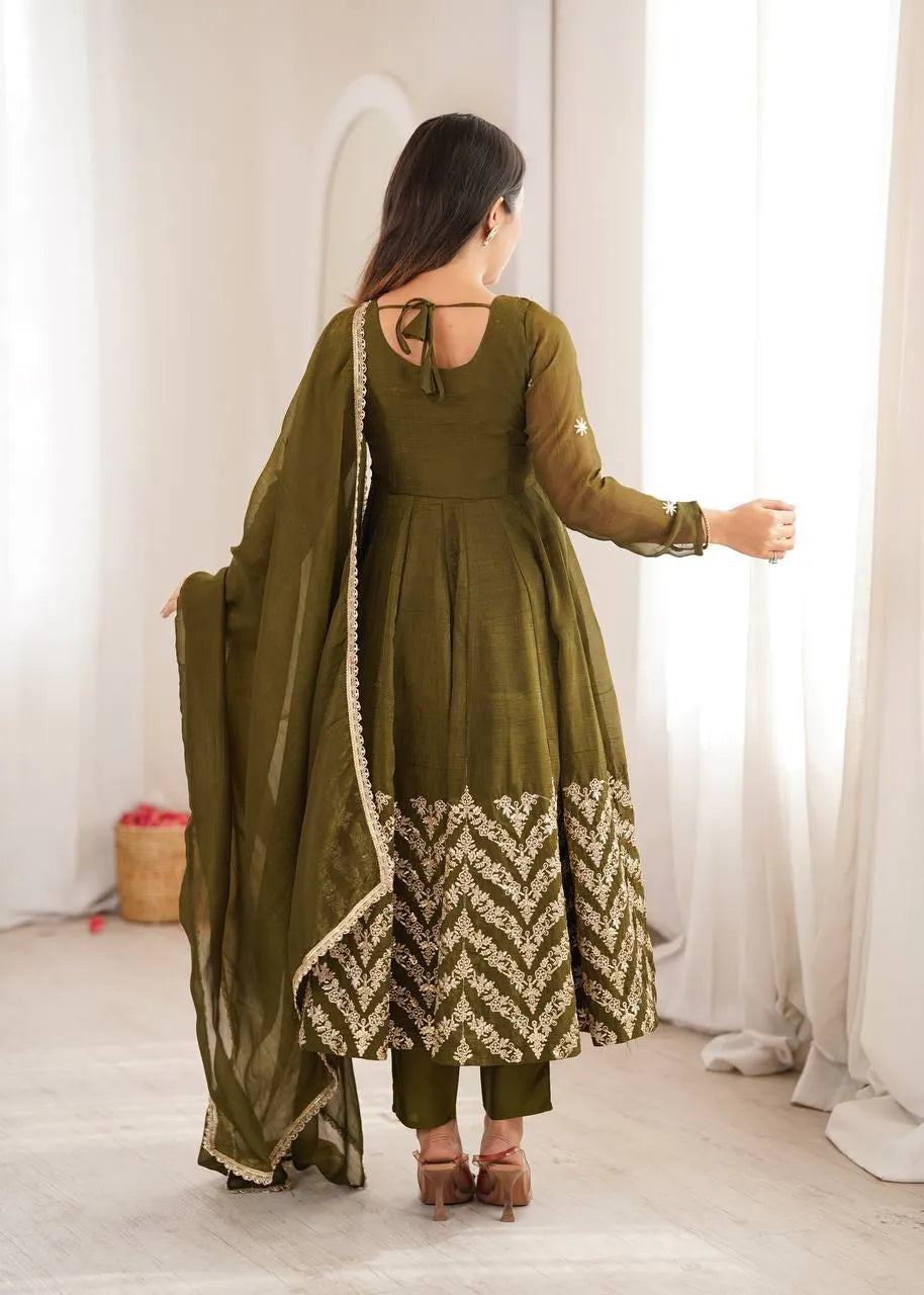 olive gown with dupatta