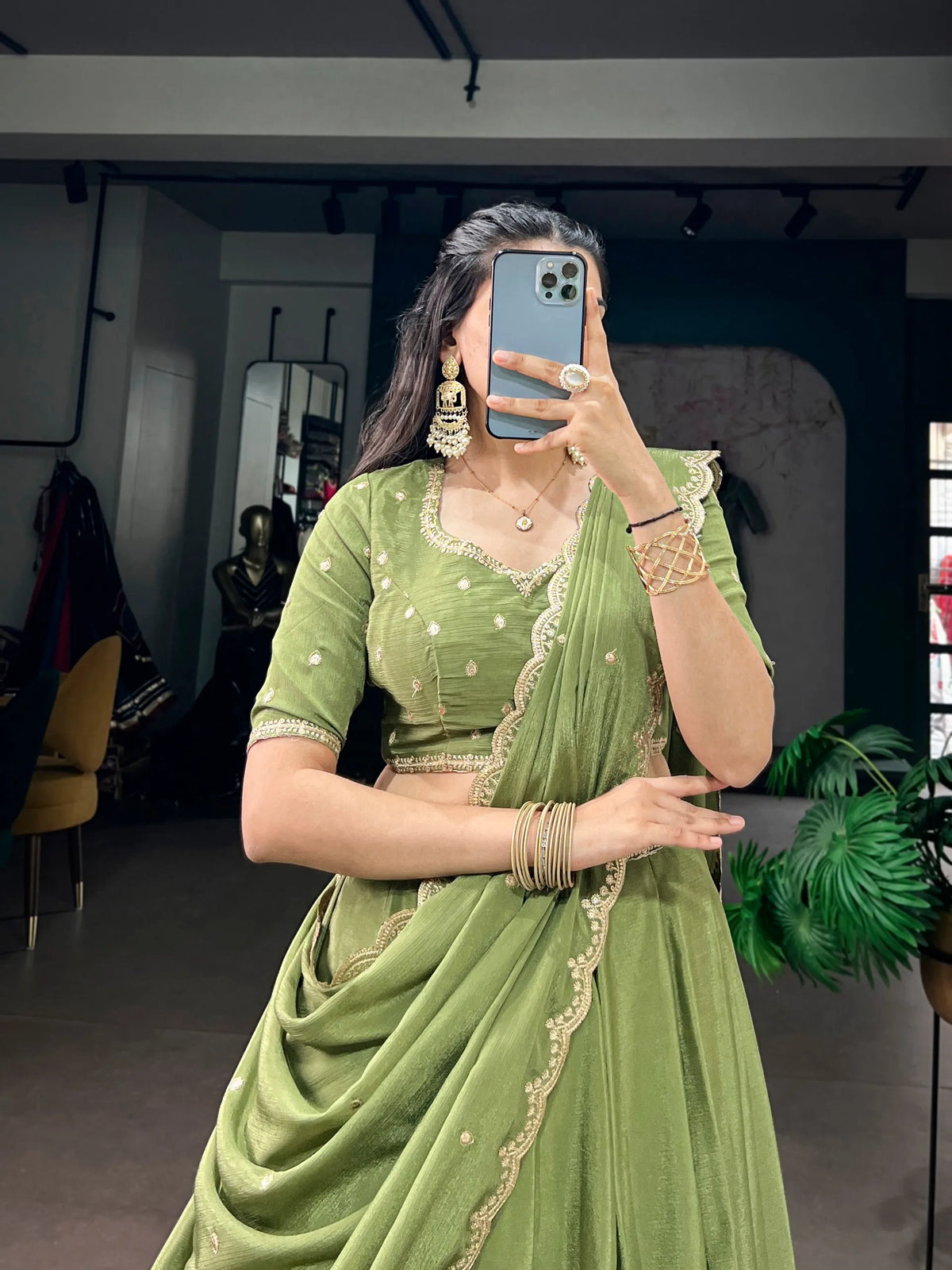 olive green thread work