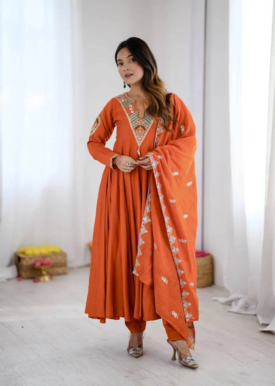 orange narkali gown set