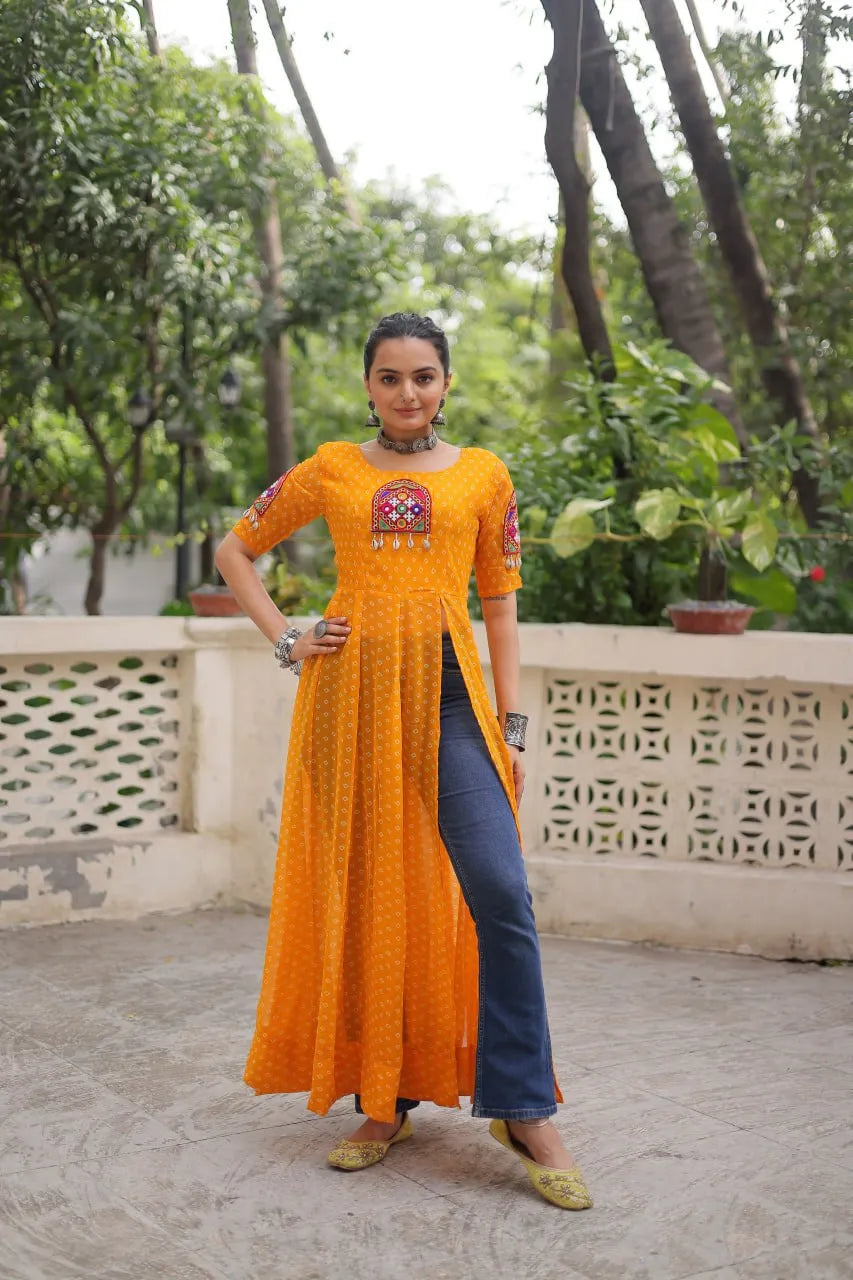 orange bandhani long kurti