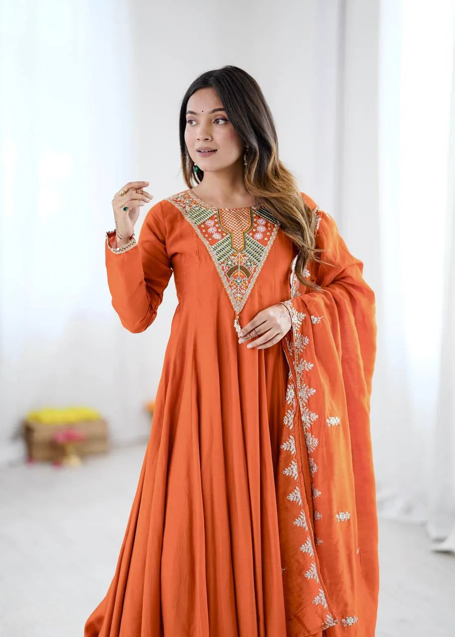 orange designer gown set