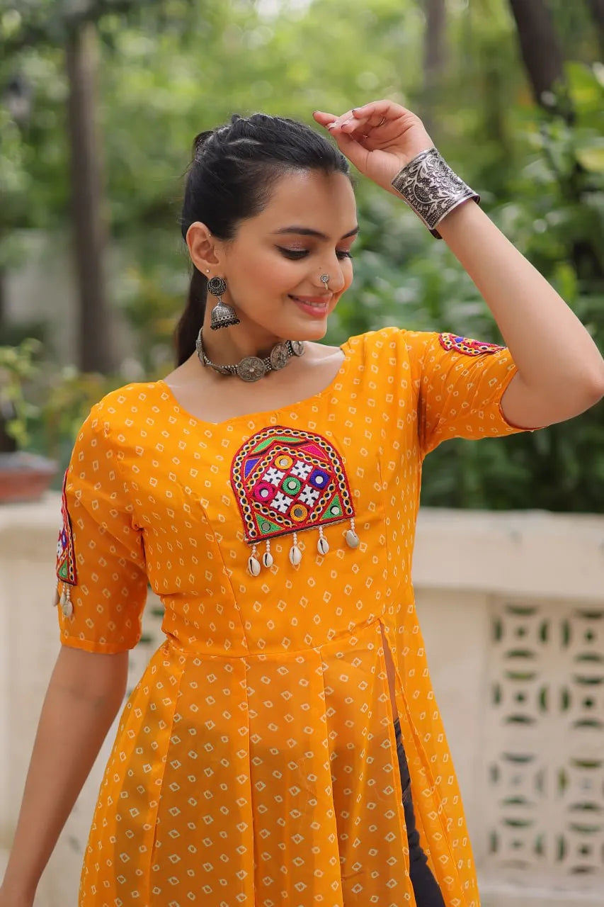 orange faux georgette kurti