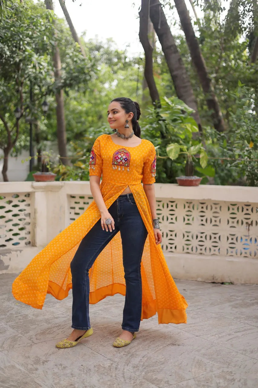 orange front open kurti