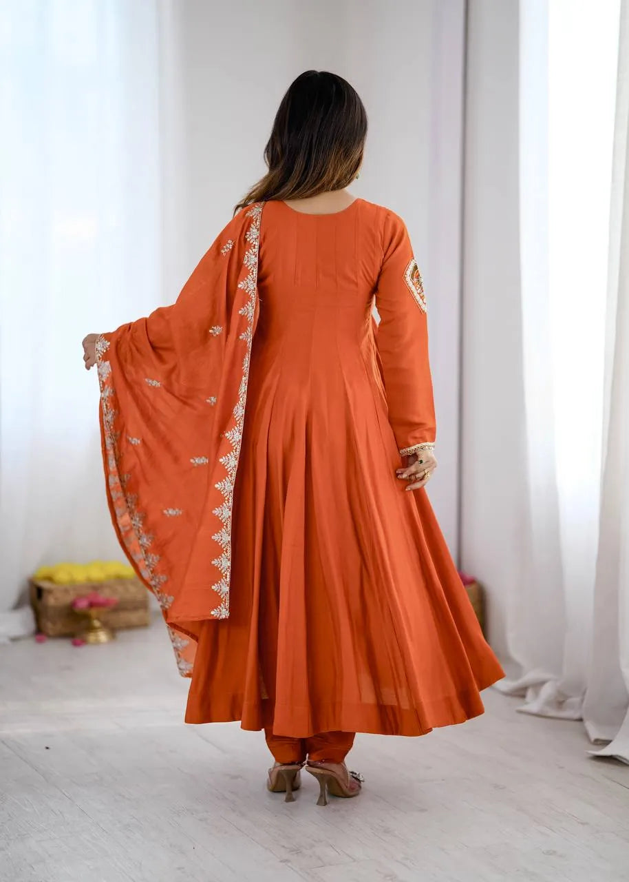 orange gown with dupatta