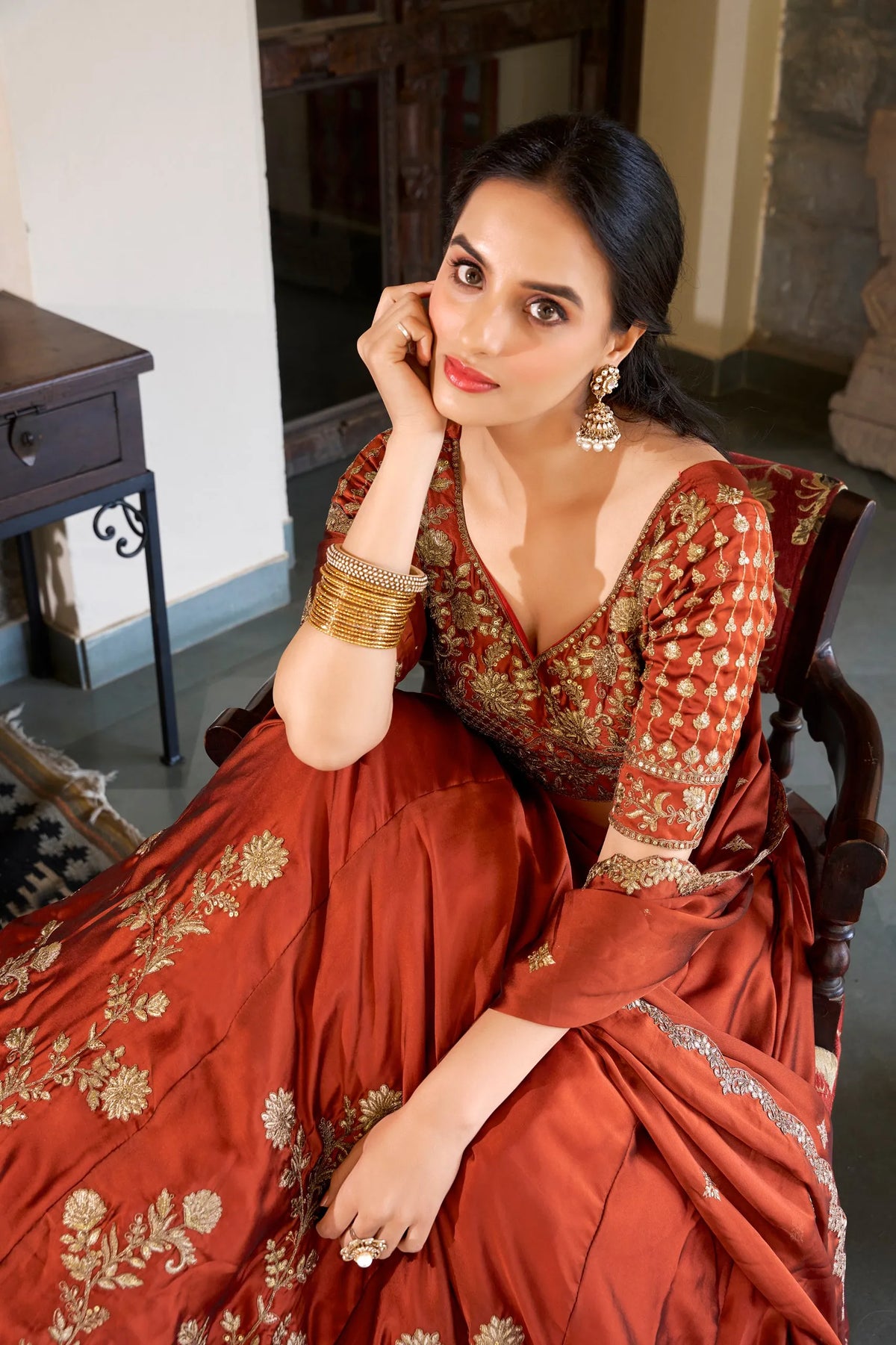 orange lehenga set