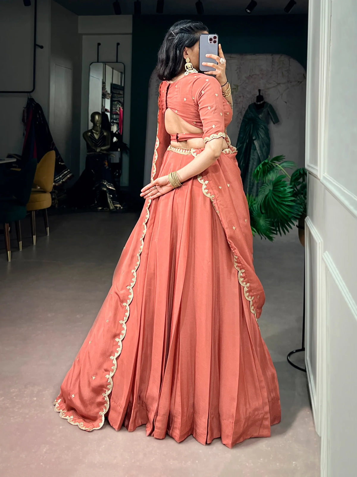peach sequin lehenga set