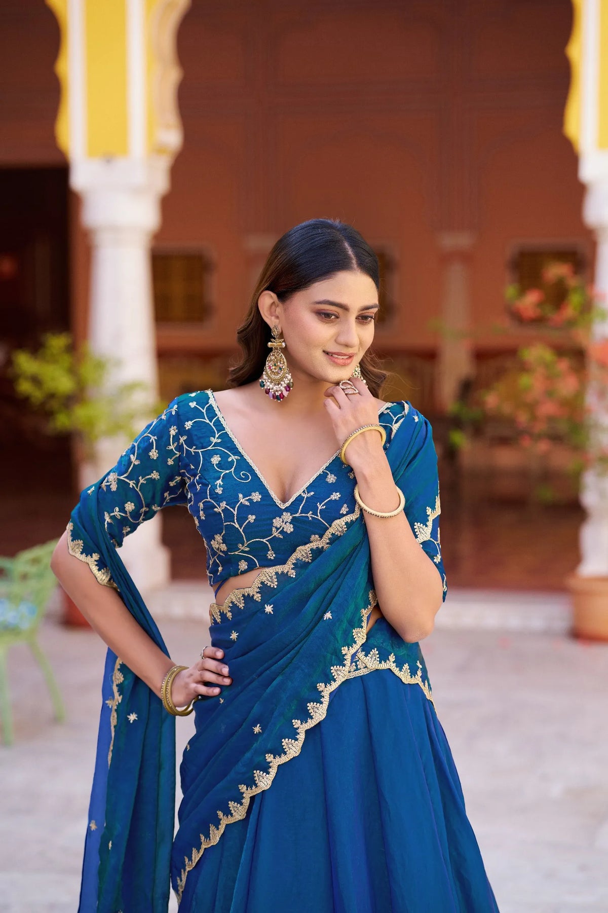 peacock thread work lehenga