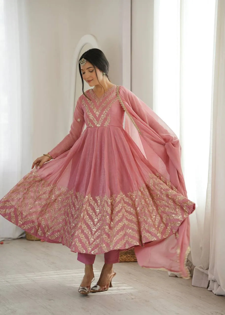 pink anarkali gown set