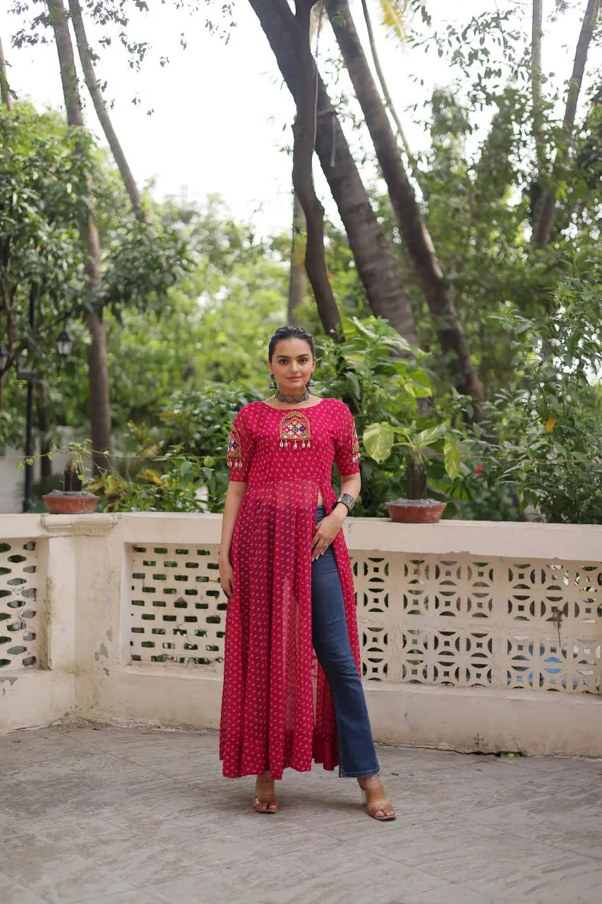 pink bandhani long kurti