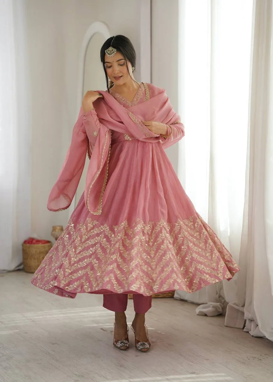 pink crunchy silk gown