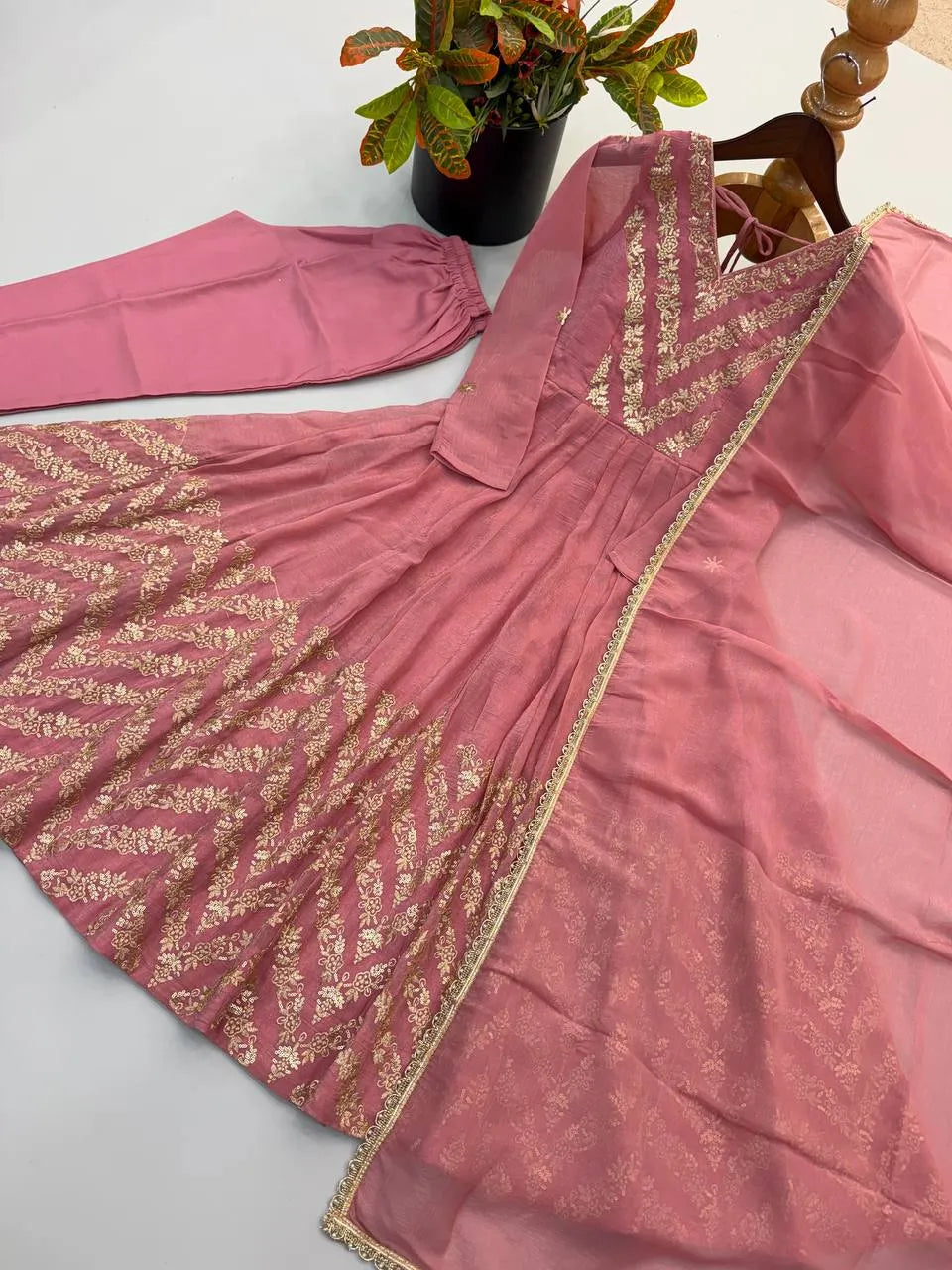 pink embroidered gown