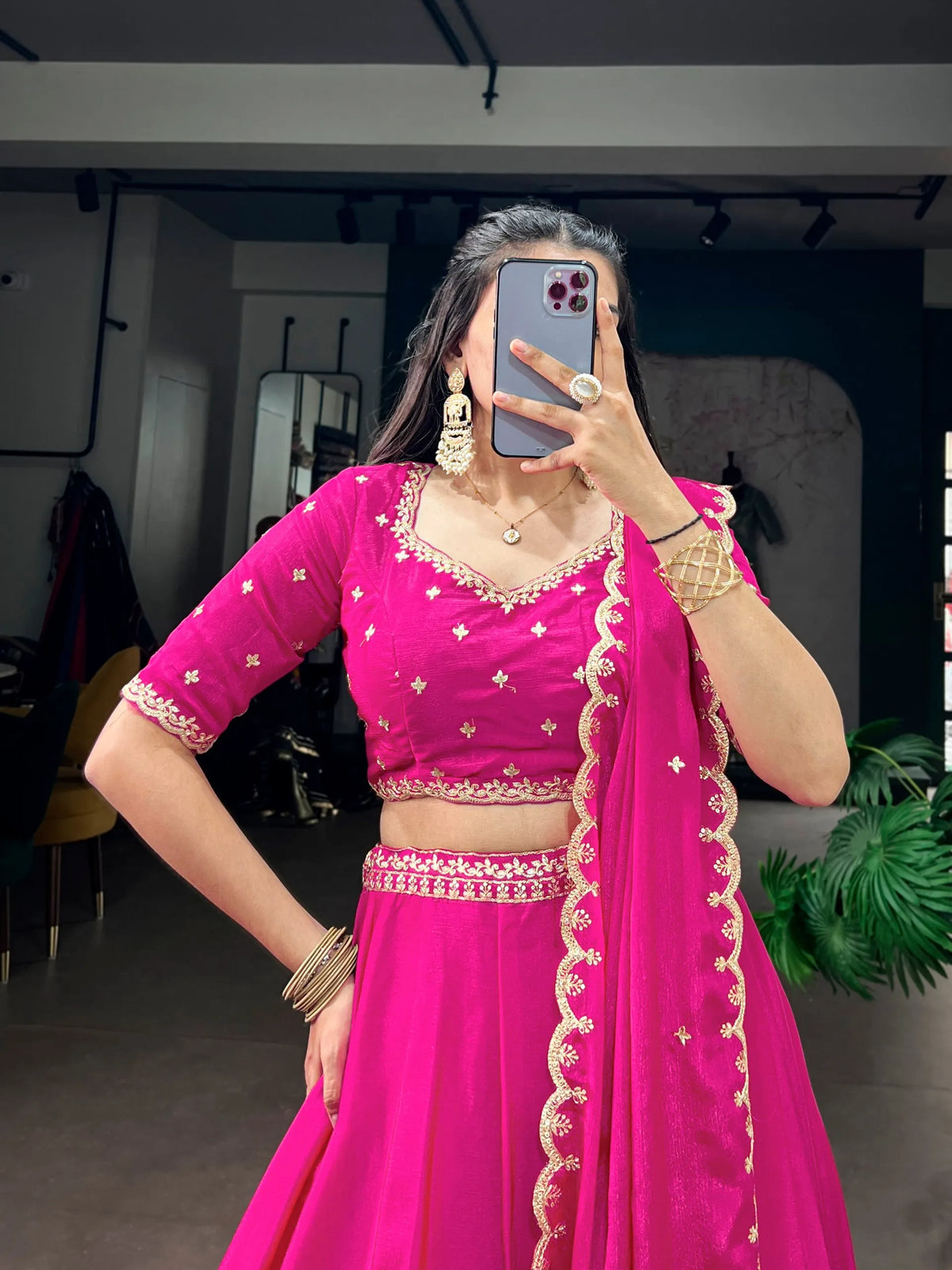 pink embroidered lehenga online