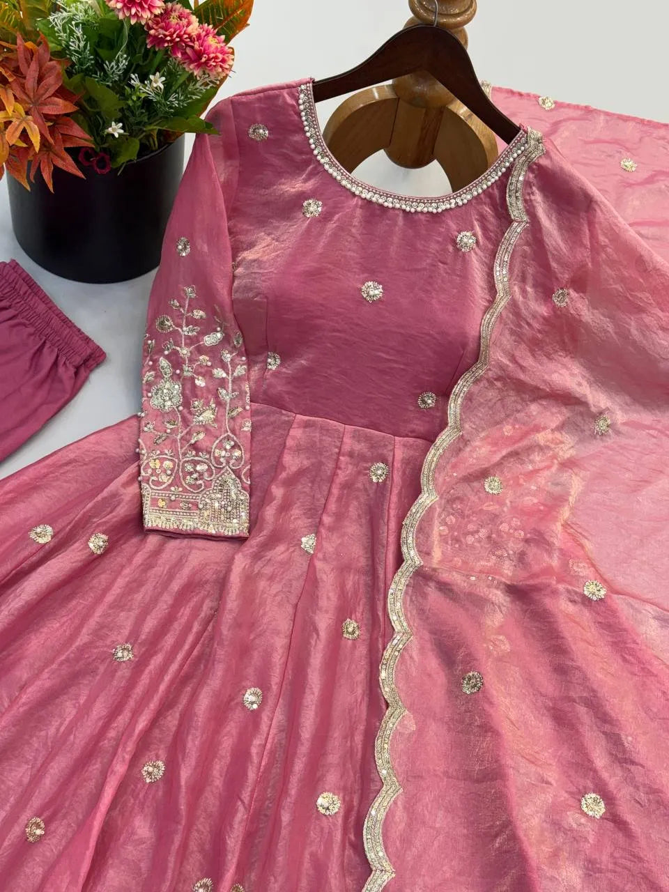 pink ethnic gown for women