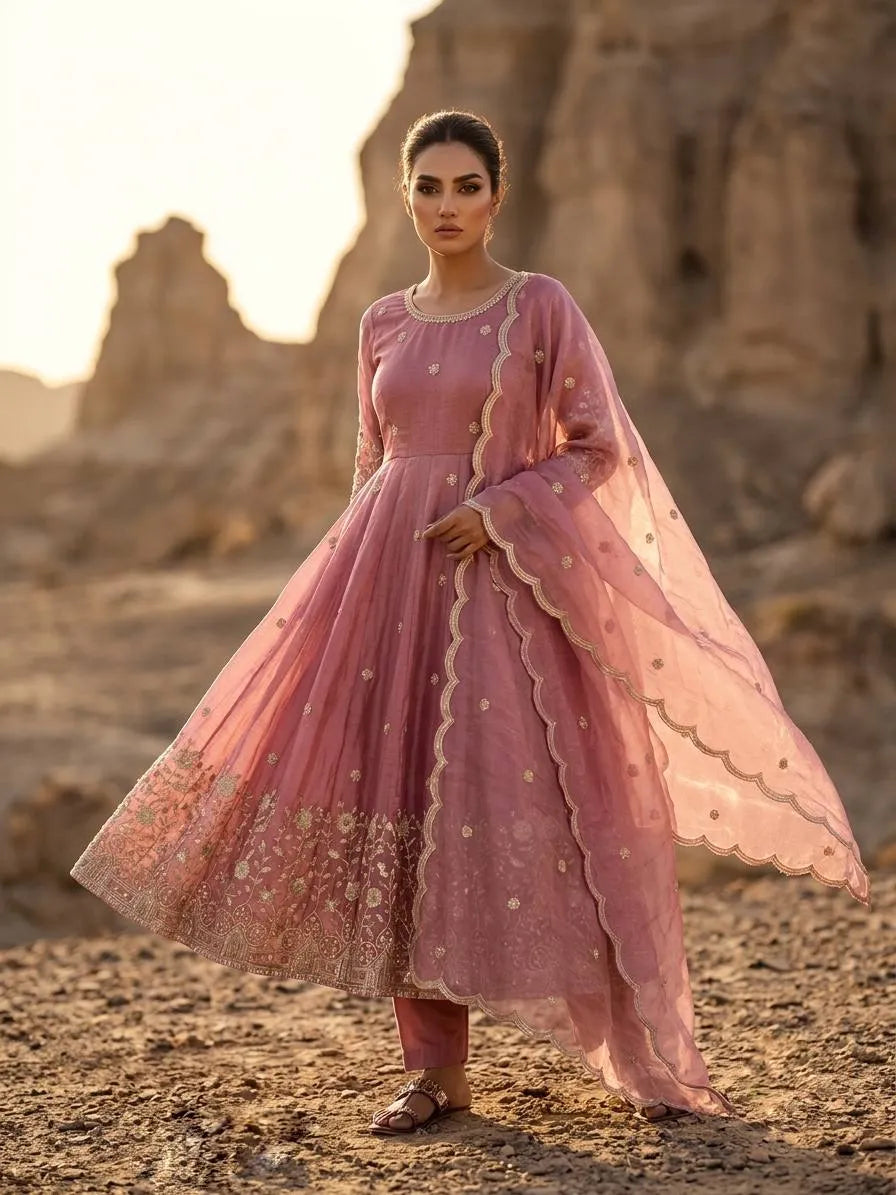 pink fendy silk anarkali