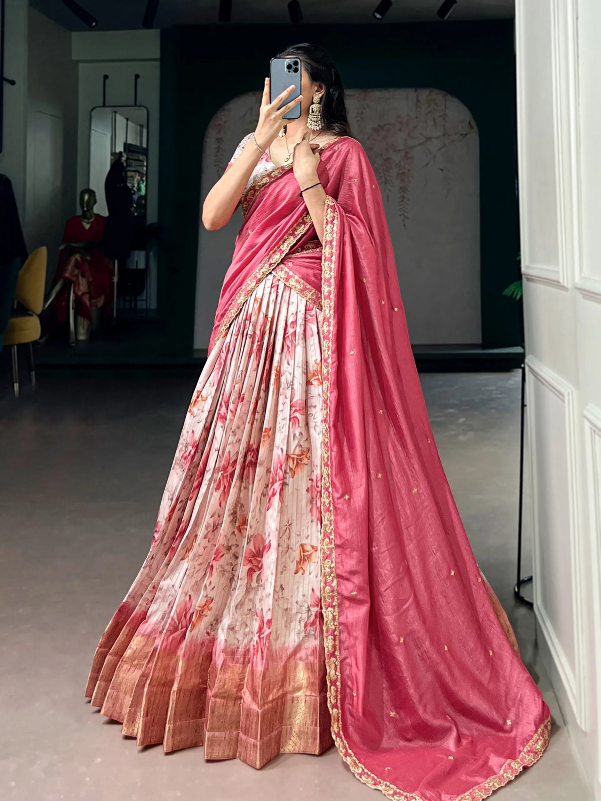 pink floral lehenga set