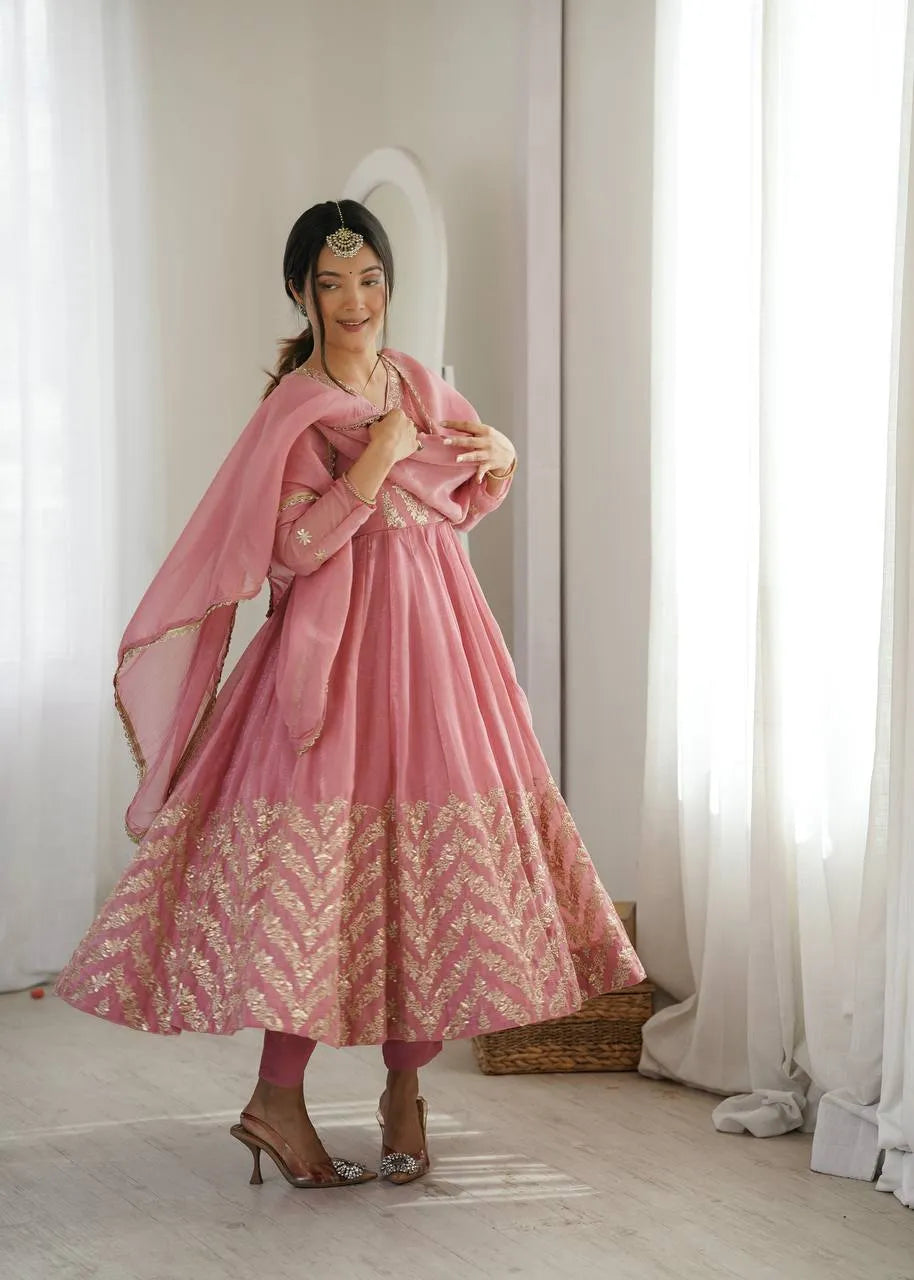 pink gown with dupatta women