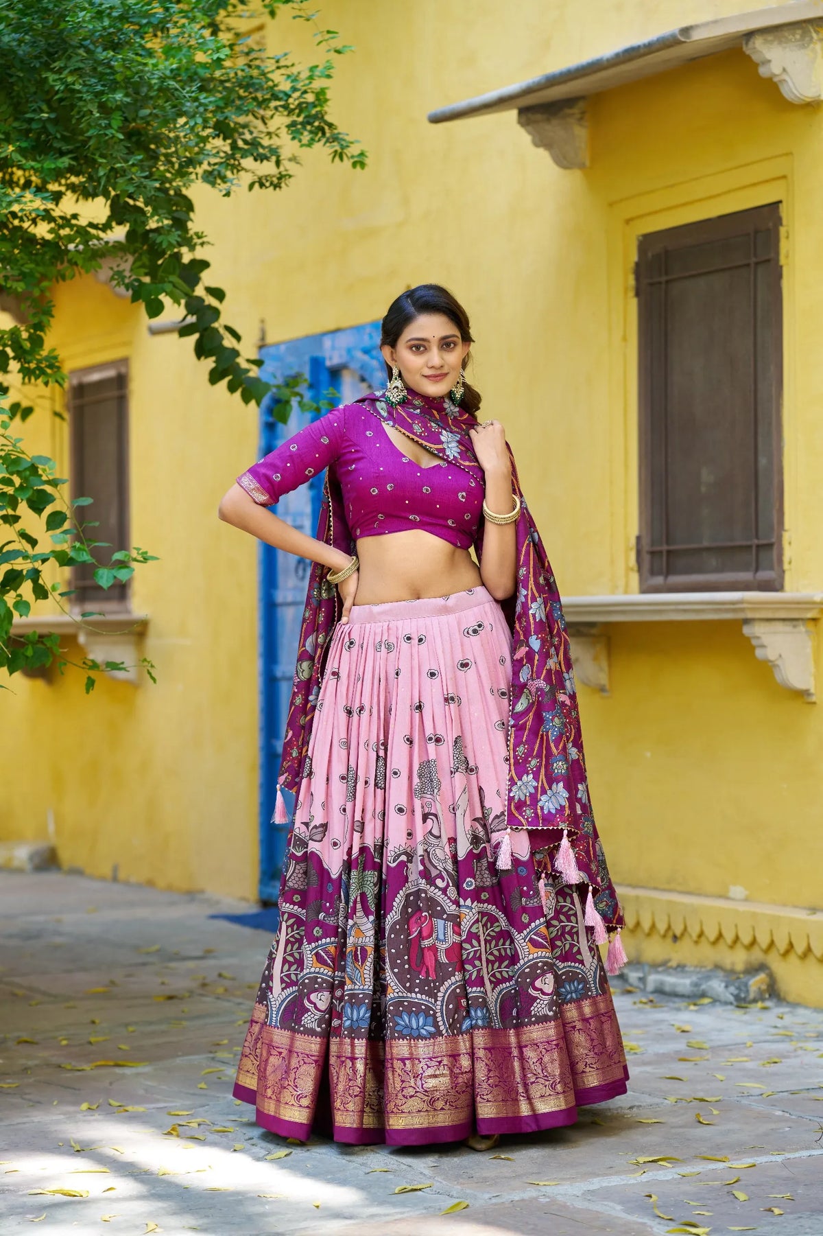 pink kalamkari lehenga