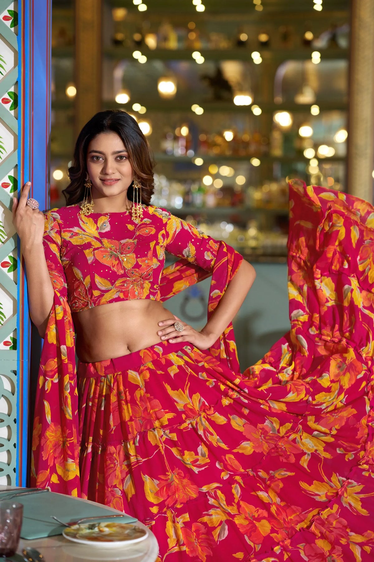 pink lehenga closeup